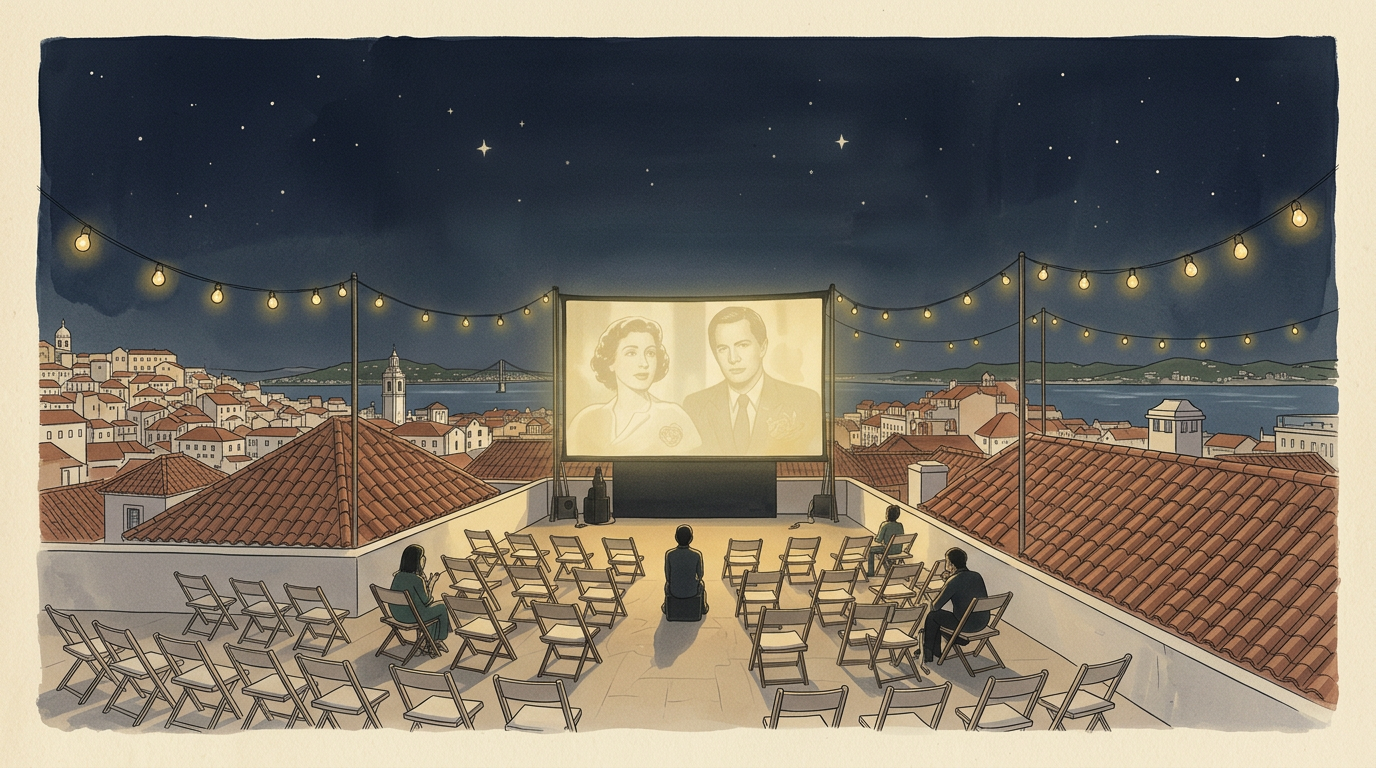 Open-air cinema at night